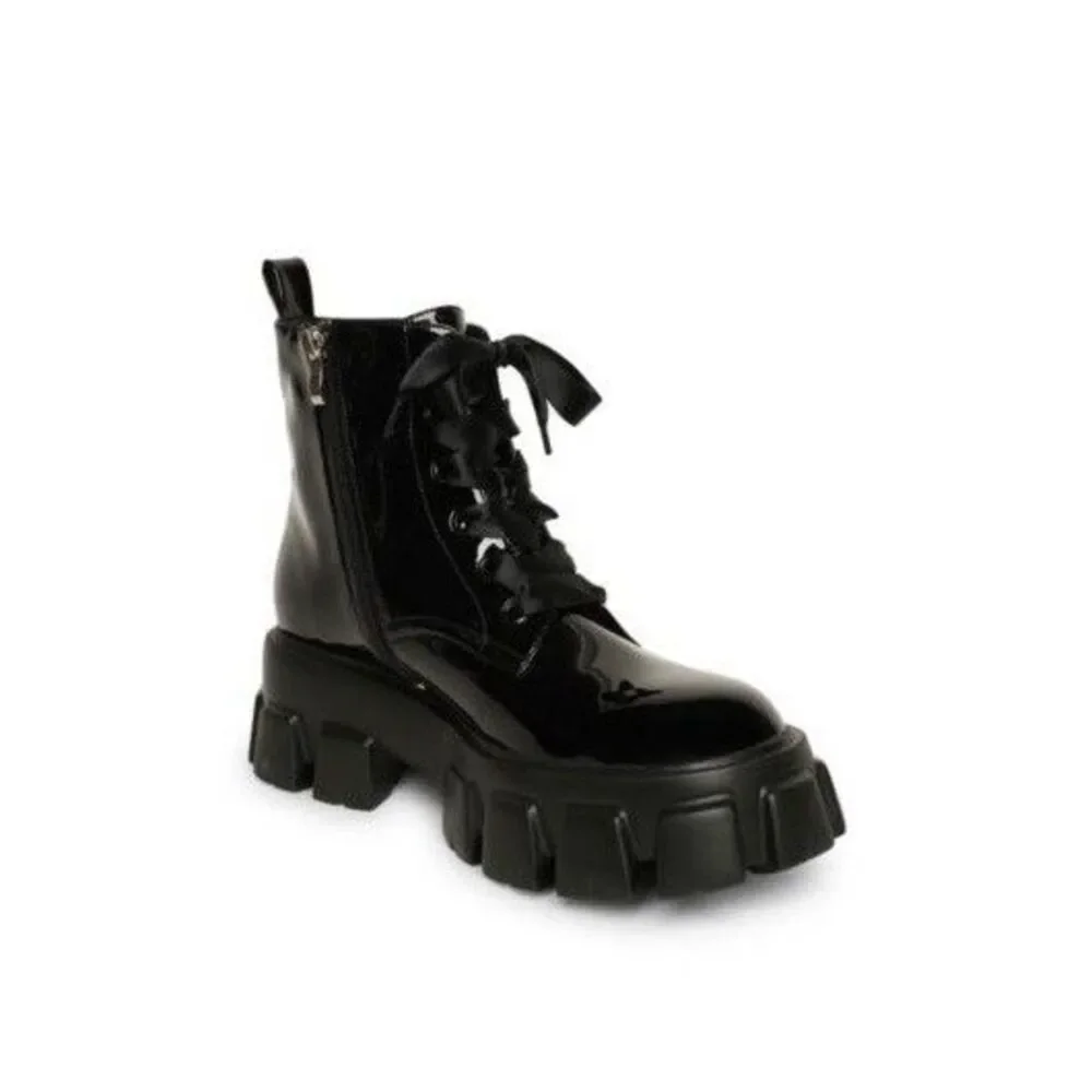 SMASH Womens 13 M Black Patent Nia Ribbon Laced Platform Booties NIB RZ5